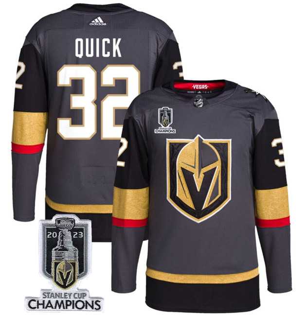Mens Vegas Golden Knights #32 Jonathan Quick Gray 2023 Stanley Cup Champions Stitched Jersey->vegas golden knights->NHL Jersey